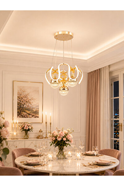 GUSTO LİGHTİNG CEMRE 4 TOPLU MODERN LED SARKIT AVİZE ,GOLD Sarkıt Power Led A...