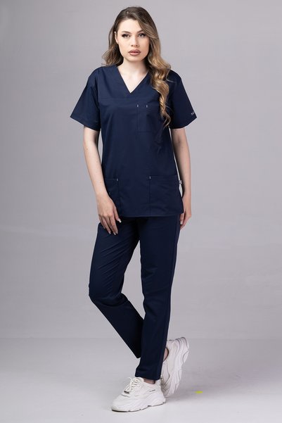 tag Costum medical din bumbac elastic pentru femei, bleumarin