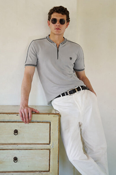 Madmext Γκρι ανδρικό μπλουζάκι Polo Neck 9281