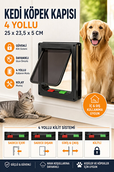 Miapet Kedi Köpek Kapısı 4 Yollu 25x23,5x5 Cm Siyah