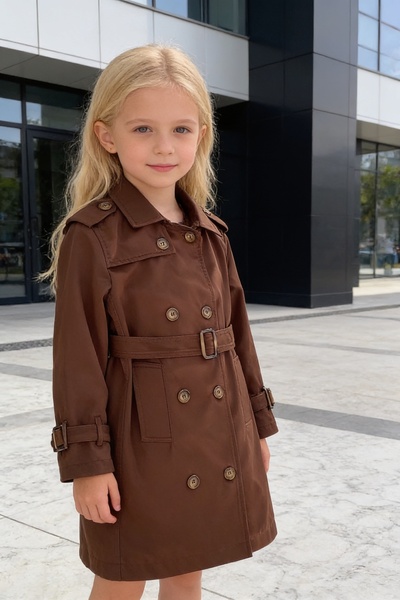 HÇ Hülya Çelik KİDSWEAR 2018 Kız Çocuk Trençkot Kahverengi