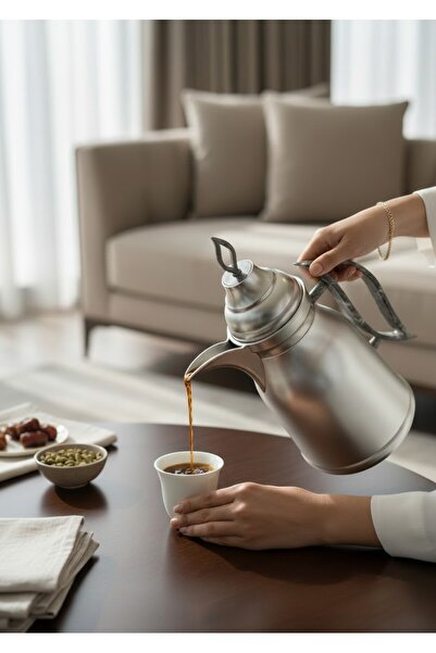 WAHJ ALMASAH Tramisu Tea and Coffee Set Steel Matte Silver and Marble Handle ...