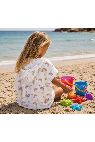GA Gleam Atelier Children's Poncho Muslin, Rainbow Pattern, 100% Cotton, Beac...