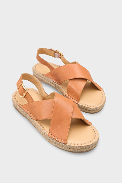 Capone Outfitters Lilian Hakiki Deri Espadril Tabanlı Kadın Sandalet