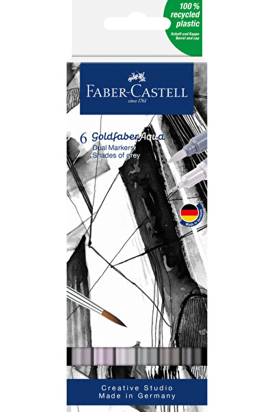 Faber Castell Set de markere solubile cu 2 vârfuri, 6 bucăți, nuanțe de gri, ...
