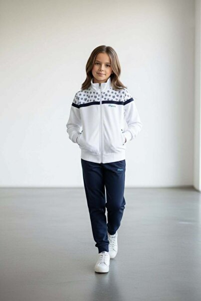 Piyera Girl's elasticated leg zippered white tracksuit set - 40006