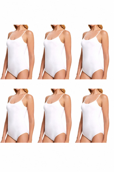 DEGNO Body din bumbac Lycra economic, alb, cu bretele și închidere cu capse, ...