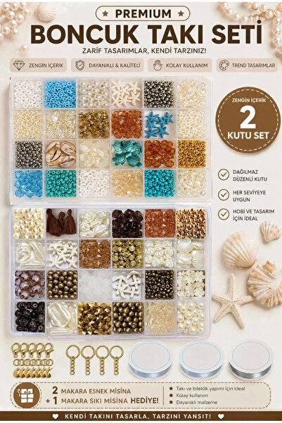 By MO Accessories İkili Yaz Temalı Deniz Kabukları ve Cam ve İnci Boncuklarla...