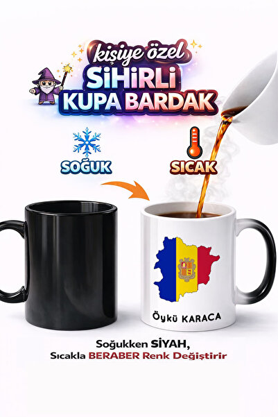 Kirbi Reklam كوب سحري من البورسلين مطبوع على الوجهين بتصميم علم أندورا هدية