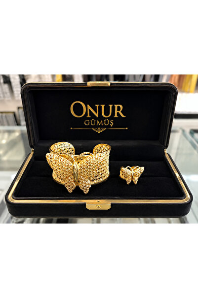 Onur Gümüş 22K Kaplama Hint Model Kelepçe ve Yüzük