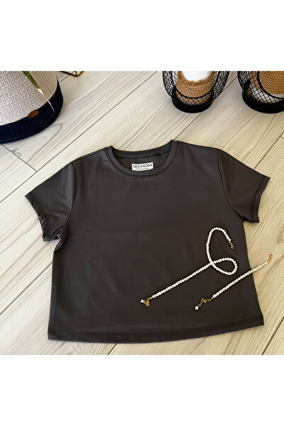Sechoni Butik Sechoni Soft Touch Women's Crop T-Shirt Smoked
