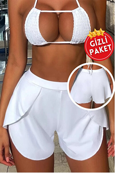 Generic Brand Women's White Slit Skirt Look Stylish Swim Shorts