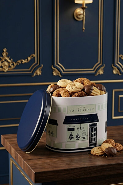 EVLE Ef004-f8 Patisserie Blue Home Desenli Oval Metal Saklama Kabı 11x15 Cm