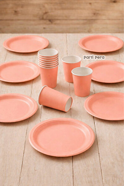 parti pera Makaron Somon Karton Tabak Bardak 8'li Set