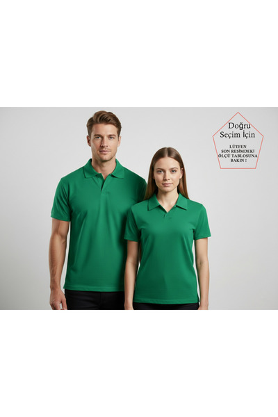 SmallTouch Unisex Oversize Kalıp Düğmesiz Yeşil Polo Yaka Tişört