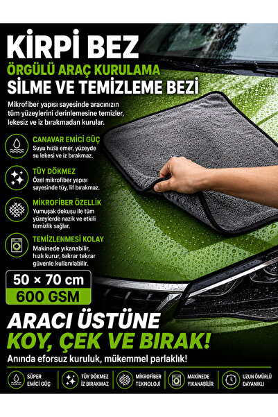 HR PAK Kirpi Bez | Profesyonel Oto Kurulama Bezi | Bükümlü İplik Ultra Kalın ...
