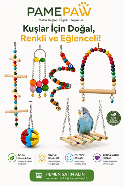 PAMEPAW Sultan Papağanı Ve Boyutundaki Kuşlar İçin Mega Kuş Oyuncak Seti 6'lı (SÜPRİZ HEDİYELİ)