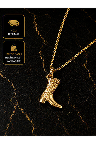 PURE BERRY ÇİZME MOTİF GOLD RENK ÇELİK KOLYE %100 KARARMAZ