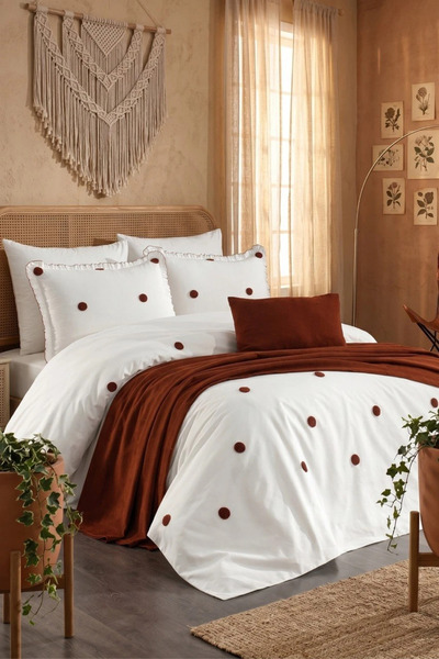 Minelya Home Collection 8-Piece Süzene Punch Embroidered Ruffles and Bedsprea...