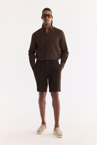 Avva Erkek Kahverengi Beli Lastikli %100 Keten Relaxed Fit Şort B003732