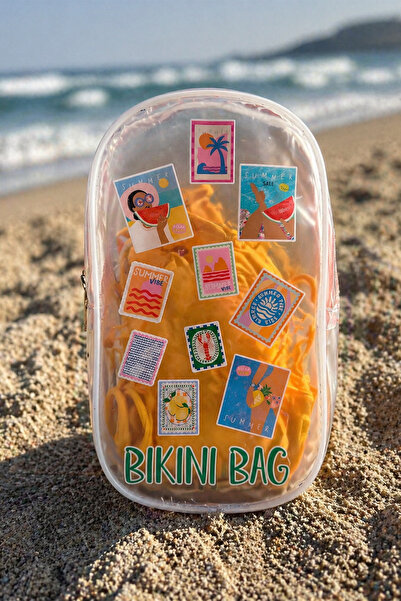 Ecrou Şeffaf PVC Pul Koleksiyonu Baskılı Islak Bikini Çantası