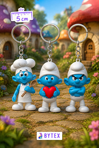 BytexStore Set de 3 brelocuri Smurfs 2 – Breloc decorativ pentru geantă cu Sm...