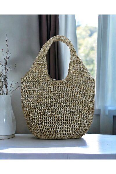 ARTTMACRAME Metalik Plaj Çantası