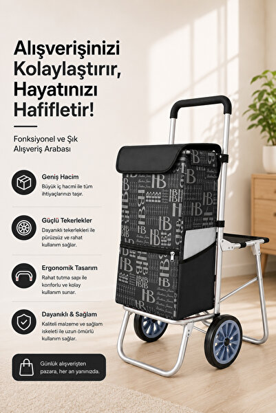 Vadi Katlanabilir Oturaklı Alüminyum Gövdeli Pazar Arabası – Sessiz Tekerlek,...