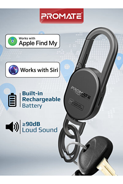 Promate Bluetooth Tracker Keychain with Apple Find My, Loud 90dB Alert, IP67 ...