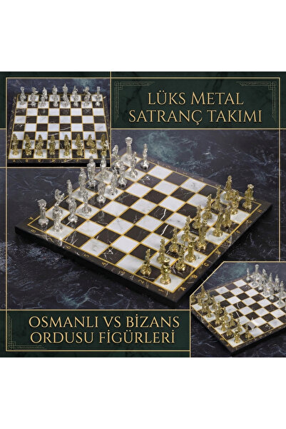 e-life Lüks Metal Satranç Takımı Krom Kaplama Osmanlı & Bizans Temalı Figürle...