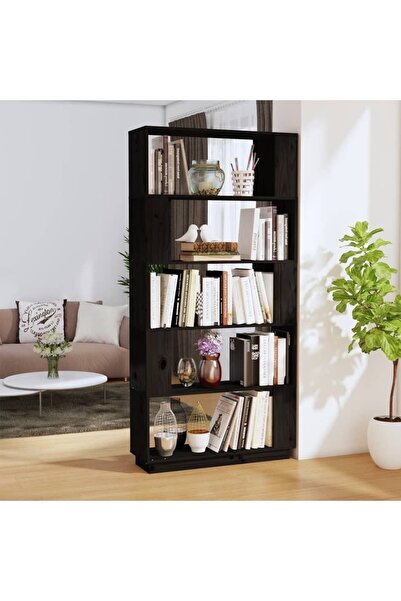 Concept Bibliotecă/Separator cameră negru 80x25x163,5 cm lemn masiv pin