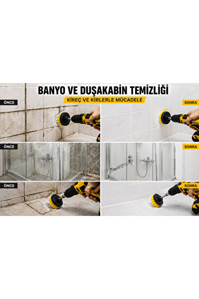 Genel Markalar 3lü Matkap Ucu Banyo Küvet Duşakabin Araba Tekerliği Koltuk Yıkama Temizleme Fırçası Seti