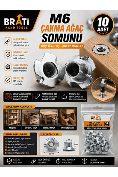 Genel Markalar M6 Çakma Ağaç Somunu (10 Adet)