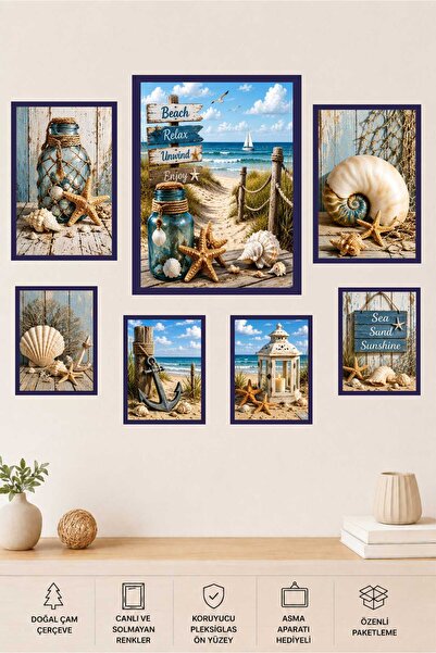 UNT Set de pictură pe tabla din MDF cu tematică scoici marine și coastă, 7 pi...