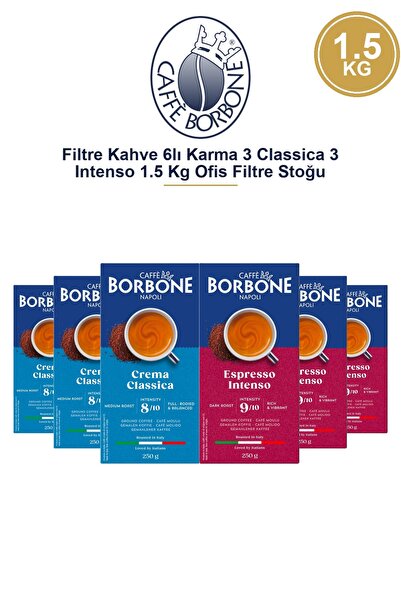 Caffe Borbone قهوة بوربون فلتر 6 عبوات، مزيج 3 كلاسيكا و3 إنتينسو، 1.5 كجم، ف...