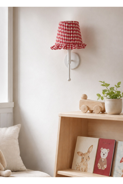 Maison Avf Red Gingham Wired Wall Lighting Sconce - Lower White