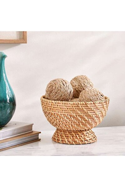 PAN HOME وعاء ديكور من الروطان طراز فلوريستا - طبيعي، قطر 20 × 13 سم