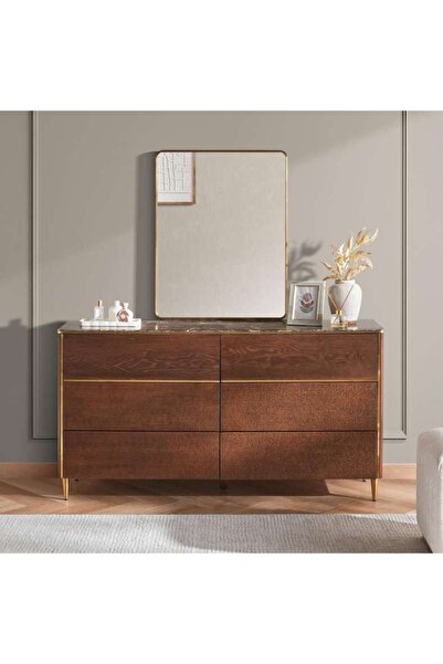 PAN HOME Casavelle 6 Drawer Dresser With Mirror - Walnut