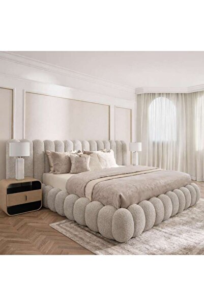 PAN HOME Aureate Super King Bed 200x200 Cm - Beige & Brown