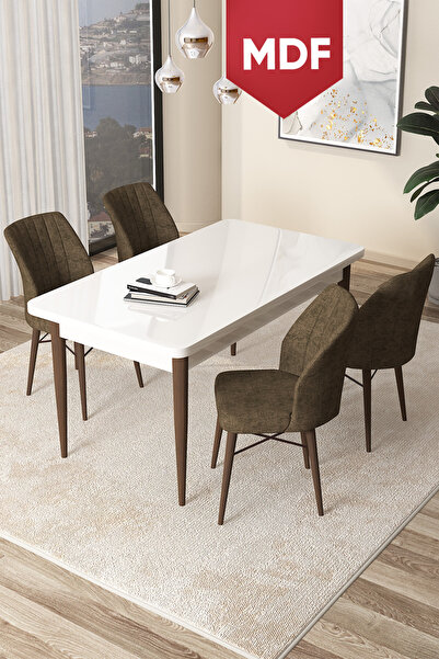 Canisa Concept Arp Serisi 70x110 MDF Sabit Mutfak Masası Takımı Beyaz Ceviz M...