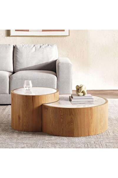 PAN HOME Oro Set Of 2 Coffee Table Sintered Stone Top Natural