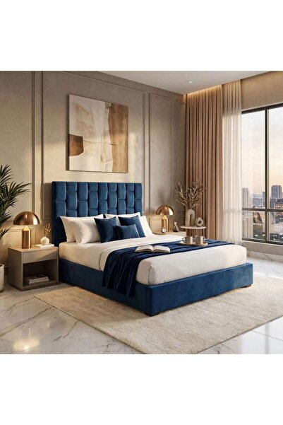 PAN HOME سرير ديانا المفرد المخملي الأزرق 140×200 سم