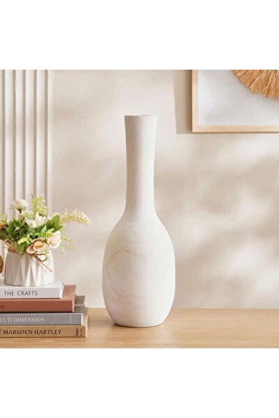 PAN HOME Alida Wooden Decor Tall Neck Vase 15x45.5cm - White