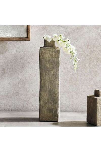 PAN HOME Jaffa Stoneware Square Vase 11.5x11.5x45cm - Grey