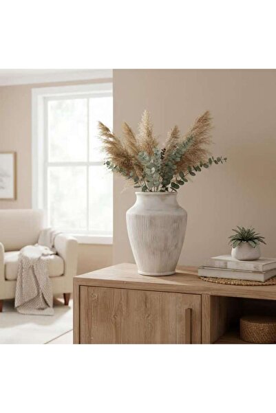 PAN HOME مزهرية لوسين من التيراكوتا 26×26×36 سم - بيضاء