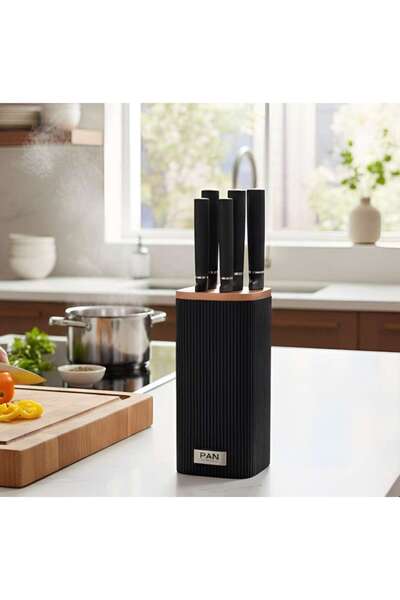 PAN HOME Erina 5-piece Knife Block Set - Black & Chrome