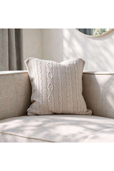 PAN HOME غطاء وسادة كورفين منسوج بنمط الكابلات الكبيرة 50×50 سم - لون طبيعي