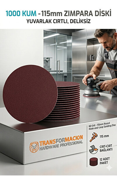 Transformacion 12 ADET 1500 KUM Yuvarlak Cırtlı Zımpara Diski 115 mm Deliksiz...