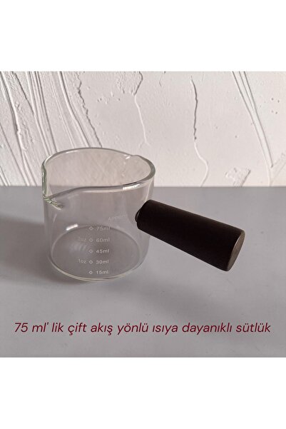 EMPA A V M 75 ml' lik akasya Saplı küçük ısıya dayaniklı cam sütluk