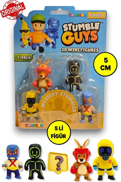 TOYFEST Stumble Guys Seri 1 - 3D Mini 1 i Sürpriz olan 5 li Figür Set - Hazma...